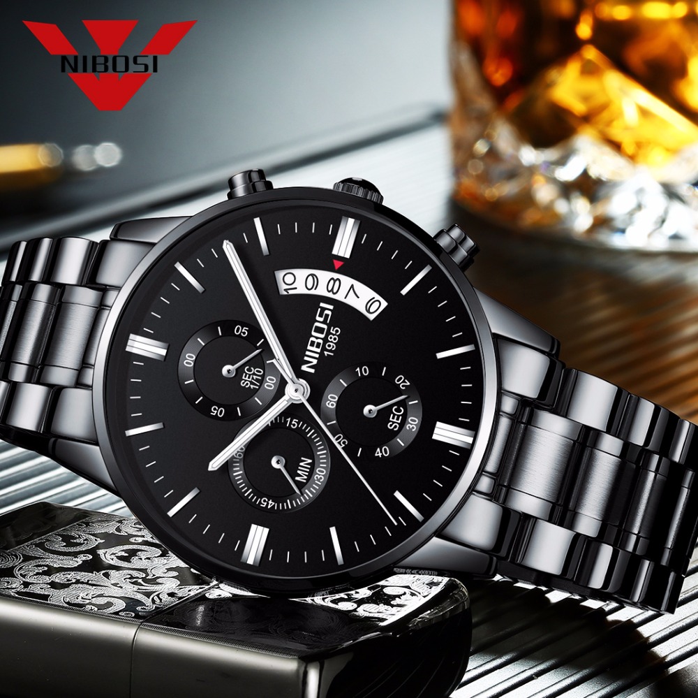 Luxury Watch Manufacturers - Nibosi Roestvrij Staal Black Quartz Horloge