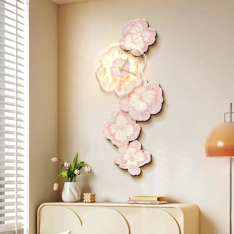 Luxury Watch House - Roze Bloem Licht Luxe Wandklok Creatief
