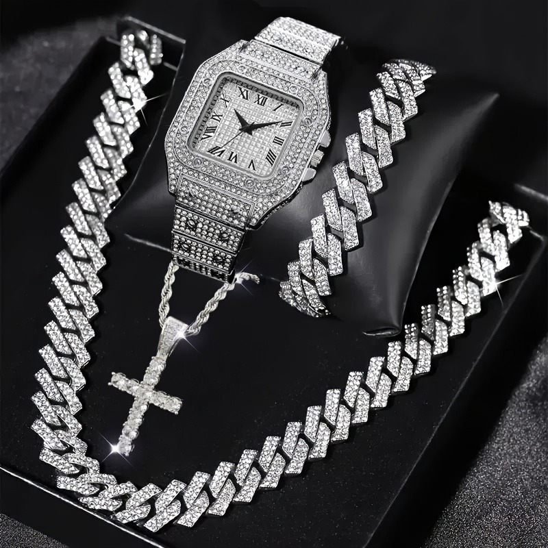 Luxury Watch Storage - 4-delige set: modieus 'iced out' vierkant