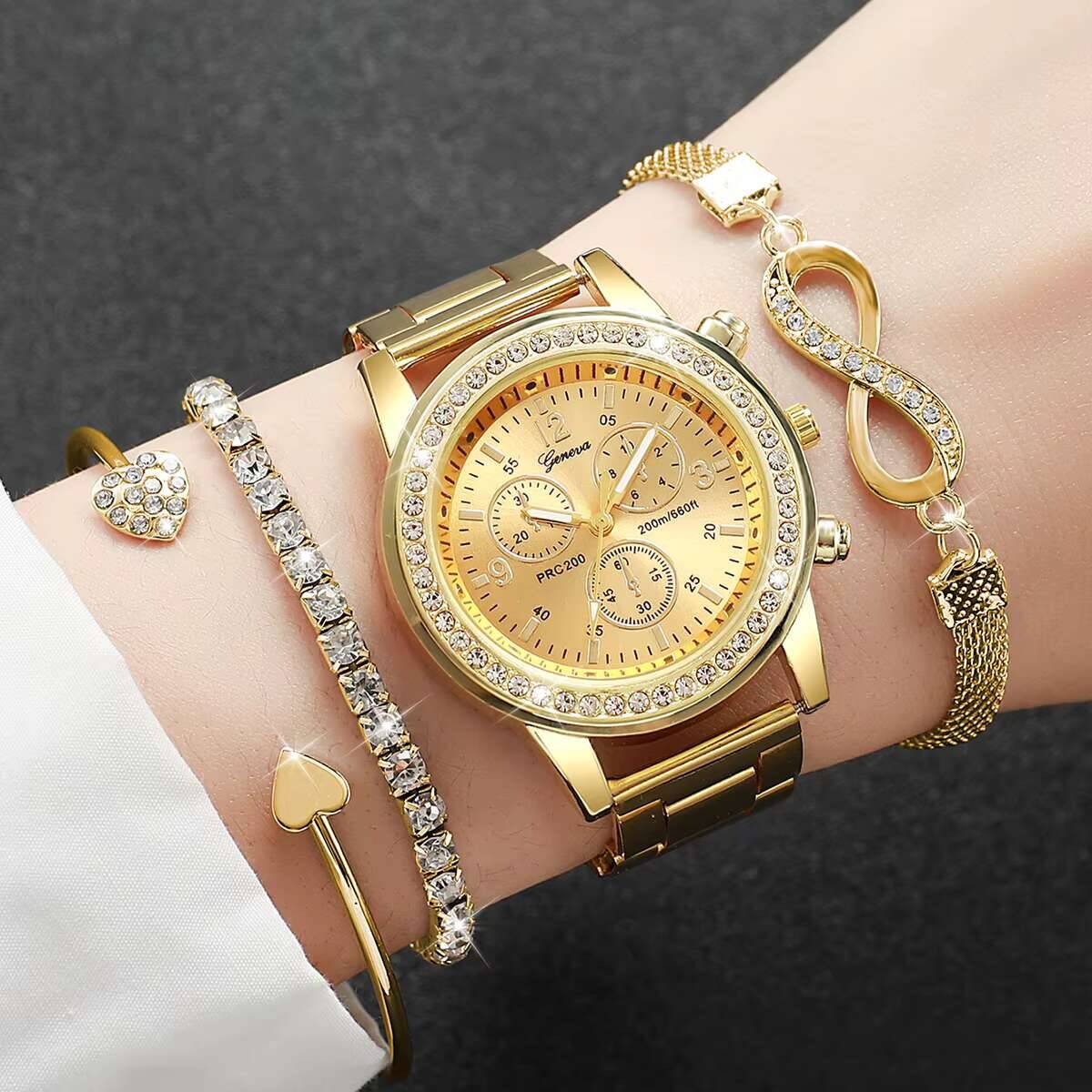 Luxury Watch Storage - 4 stks/set luxe strass dameshorloges mode